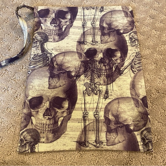 Bag, Drawstring Skull and Skeleton Print - Picture 1 of 8